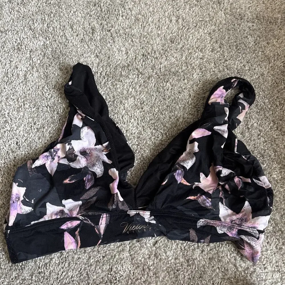 Victoria's Secret Pink And Black Floral Unlined Sports Bra Size XL